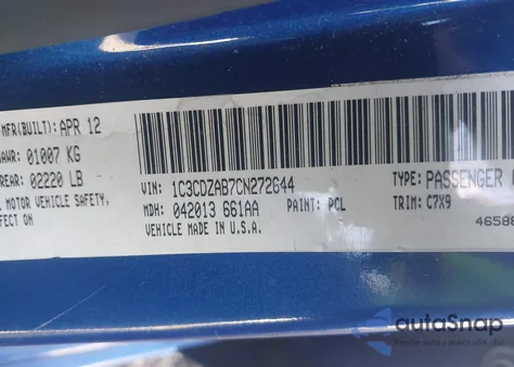 2012 Dodge Avenger Se from USA, damaged, VIN 1C3CDZAB7CN272644